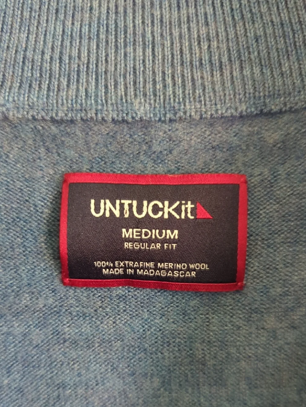 Untuckit Blue Merino Wool Quarter Zip Sweater